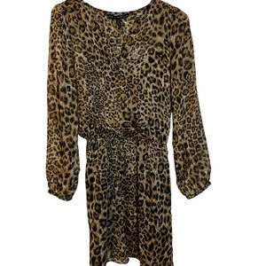 WHBM Dress NWT Women's Size 00 Soft Leopard Blouson Sheer Mob Wife Midi-Length